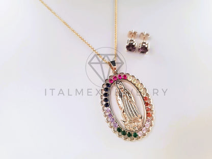 Juego de Lujo - 103786 - Diseño Virgen de Guadalupe CZ Color Oro Laminado 18K