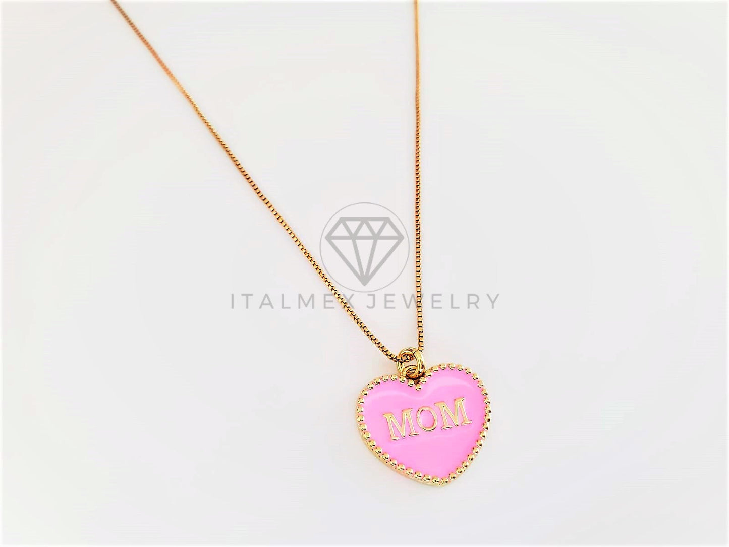 Collar Elegante - 103144 - Collar Corazón Mom | Mamá Rosa Oro Laminado 18K