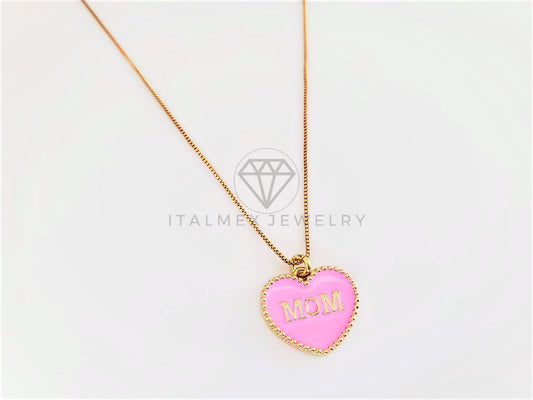 Collar Elegante - 103144 - Collar Corazón Mom | Mamá Rosa Oro Laminado 18K