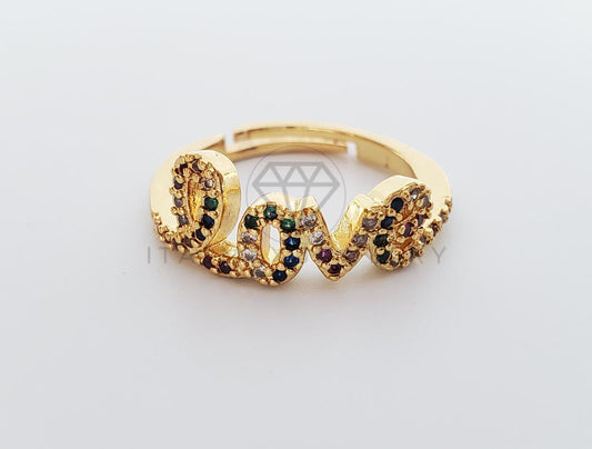 Anillo de Lujo - 101286 - Diseño Amor Love con CZ Colores Oro Laminado 18K