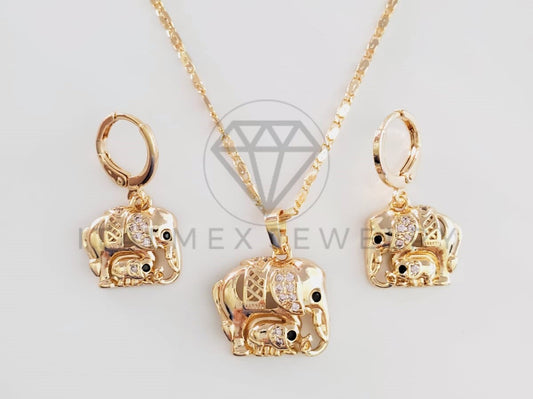 Juego de Lujo - 102392 - Diseño de Elefante CZ Clara Oro Laminado 18K
