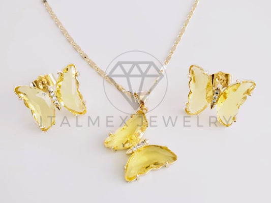 Juego de Lujo - 102411 - Diseño de Mariposas CZ Amarillo Oro Laminado 18K