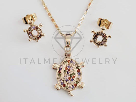 Juego de Lujo - 102414 - Diseño de Tortugas CZ Colores Oro Laminado 18K