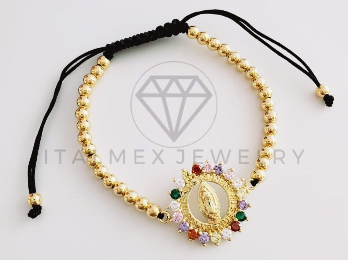 Pulsera Ajustable - 102427 - Diseño de Virgen con CZ Colores Oro Laminado 18K