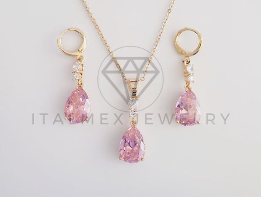 Juego de Lujo - 102532 - Diseño de CZ Gota Rosa Oro Laminado 18K