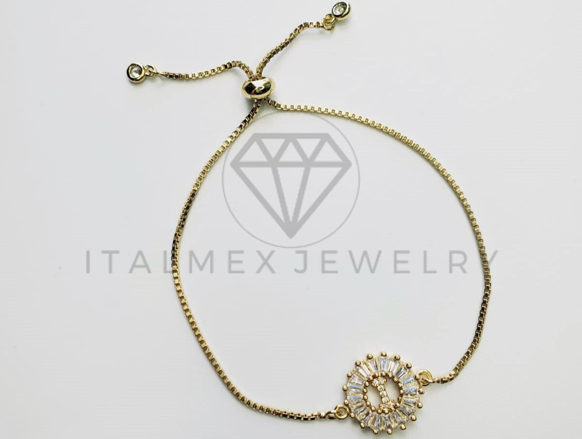 Pulsera Ajustable - 102551 - Diseño de Inicial "I" CZ Clara Oro Laminado 18K