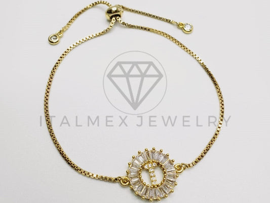 Pulsera Ajustable - 102556 - Diseño de Inicial "T" CZ Clara Oro Laminado 18K