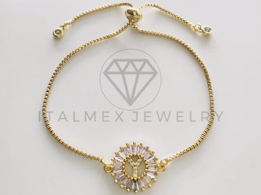 Pulsera Ajustable - 102559 - Diseño de Inicial "Y" CZ Clara Oro Laminado 18K