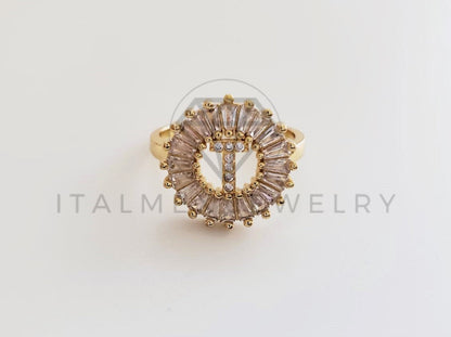 Anillo de Lujo - 102566 - Diseño Inicial "T" con CZ Clara Oro Laminado 18K