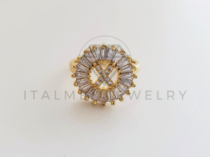 Anillo de Lujo - 102568 - Diseño Inicial "X" con CZ Clara Oro Laminado 18K