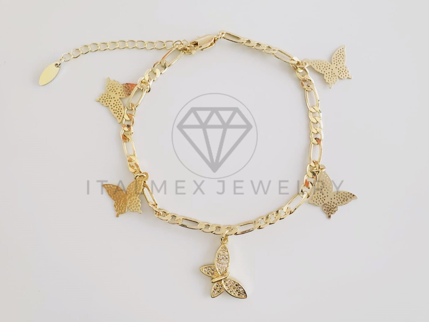 Tobillera Ajustable - 102665 - Diseño de dije de Mariposas CZ Clara Oro Laminado 18K
