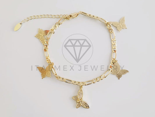Tobillera Ajustable - 102665 - Diseño de dije de Mariposas CZ Clara Oro Laminado 18K