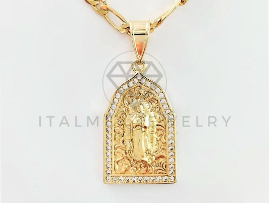Dije Elegante - 102743 - Medalla Virgen de Guadalupe CZ Clara Tamaño Chico Oro Laminado 18K
