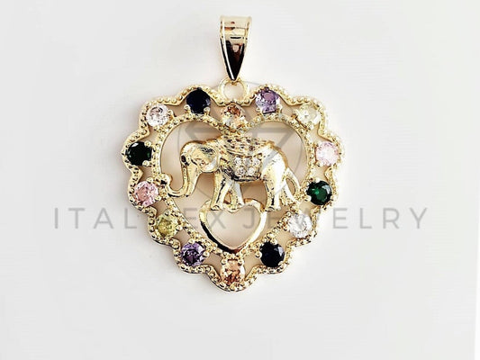 Dije Elegante - 102758 - Corazón con Elefante CZ Color Tamaño Mediano Oro Laminado 18K