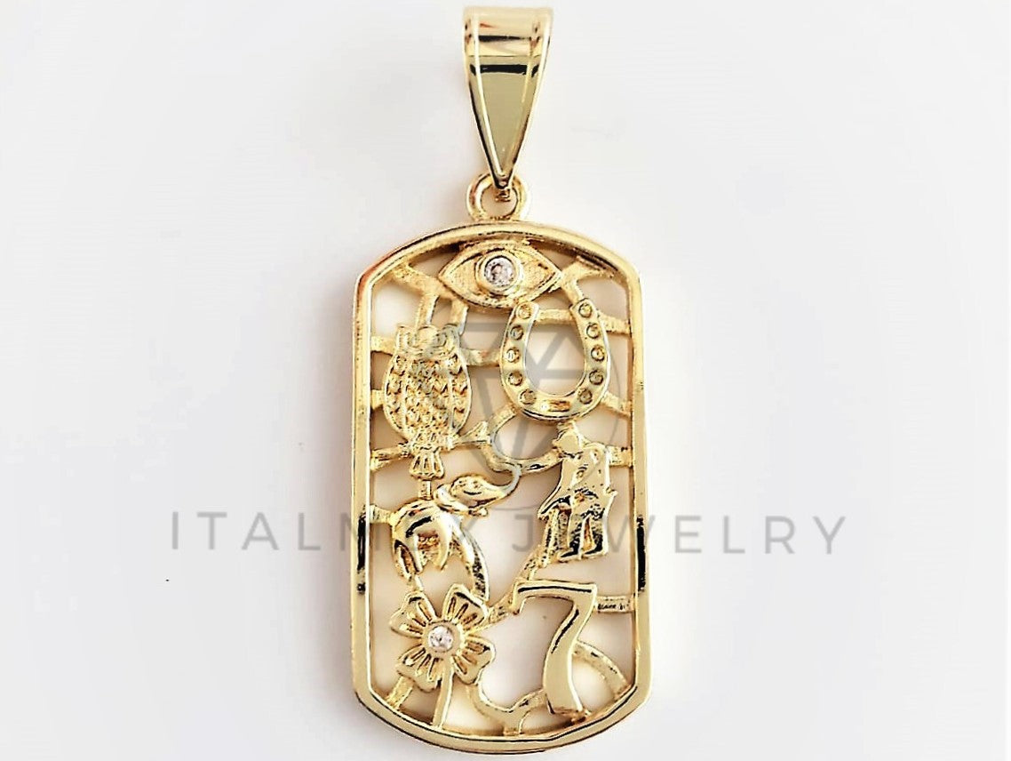 Dije Elegante - 102760 - Placa de las 7 Potencias Tamaño Chico Oro Laminado 18K