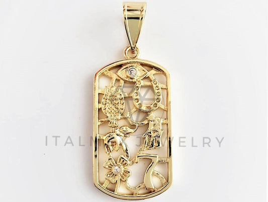 Dije Elegante - 102760 - Placa de las 7 Potencias Tamaño Chico Oro Laminado 18K