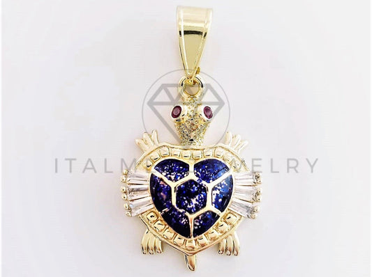 Dije Elegante - 102787 - Dije Tortuga Azul CZ Clara Tamaño Chico Oro Laminado 18K