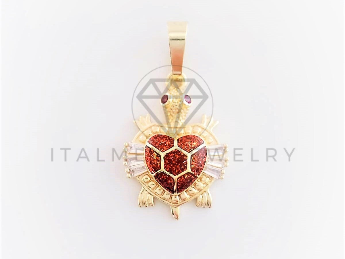 Dije Elegante - 102788 - Dije Tortuga Roja CZ Clara Tamaño Chico Oro Laminado 18K
