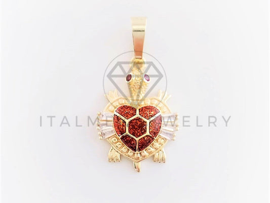 Dije Elegante - 102788 - Dije Tortuga Roja CZ Clara Tamaño Chico Oro Laminado 18K