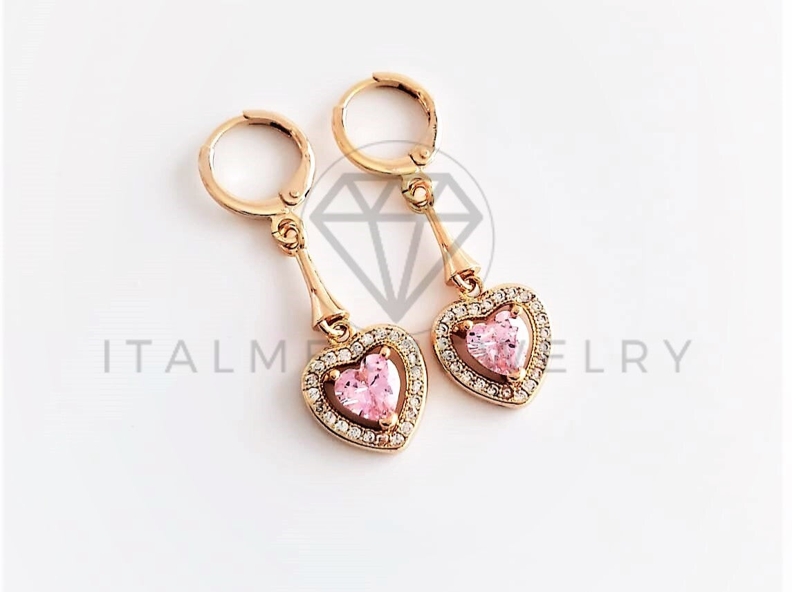 Arete Elegante - 102818 - Diseño de Corazón con CZ Rosa Oro Laminado 18K