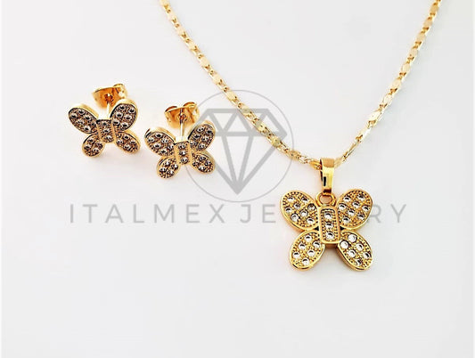 Juego de Lujo - 102908 - Diseño de Mariposas CZ Clara Oro Laminado 18K