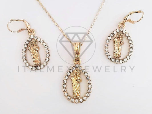 Juego de Lujo - 102935 - Diseño de San Judas CZ Clara Oro Laminado 18K