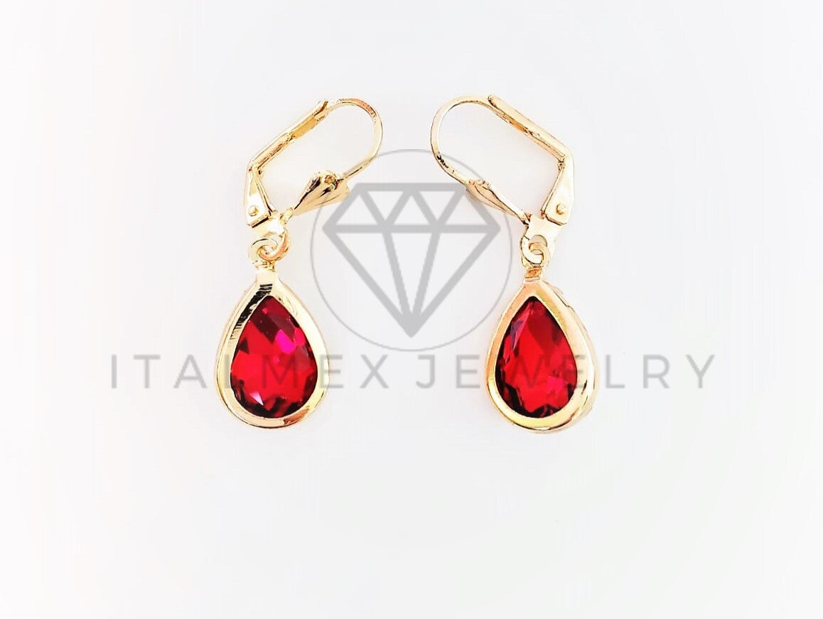Arete de Lujo - 103056 - Arete Estilo Gota CZ Roja Oro Laminado 18K