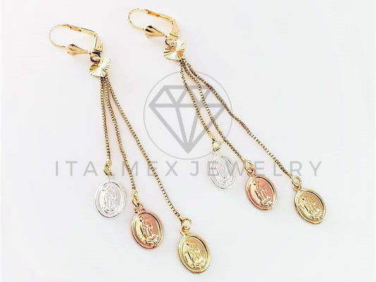 Arete de Lujo - 103071 - Arete Estilo Tira Virgen Maria Oro Laminado 18K