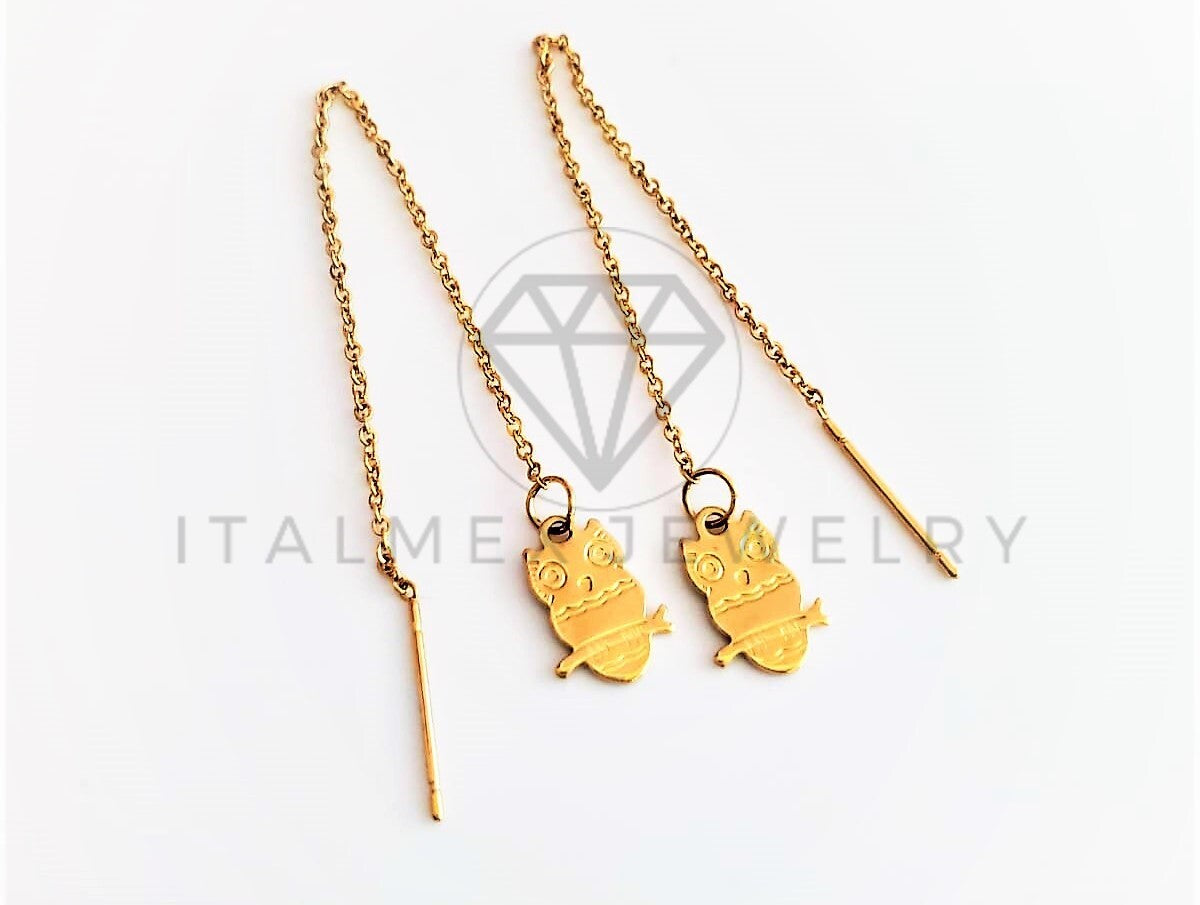Arete de Lujo - 103157 - Arete Violador con Dije Búho Oro Laminado 18K
