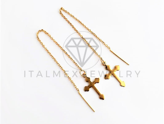 Arete de Lujo - 103162 - Arete Violador con Dije Cruz Oro Laminado 18K