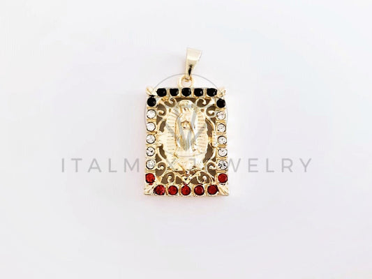 Dije Elegante - 103293 - Dije Medalla Virgen CZ Tricolor Tamaño Chico Oro Laminado 18K