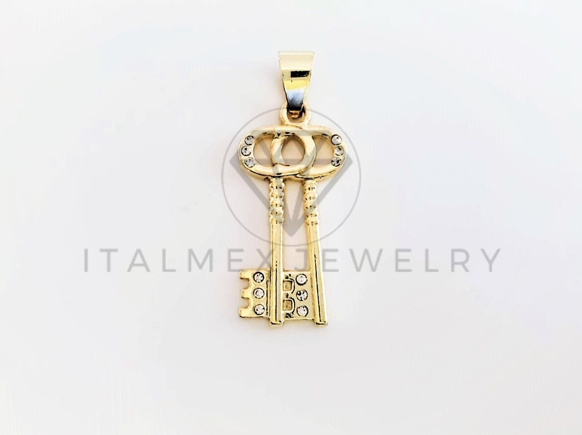 Dije Elegante - 103298 - Dije Llaves CZ Clara Tamaño Chico Oro Laminado 18K