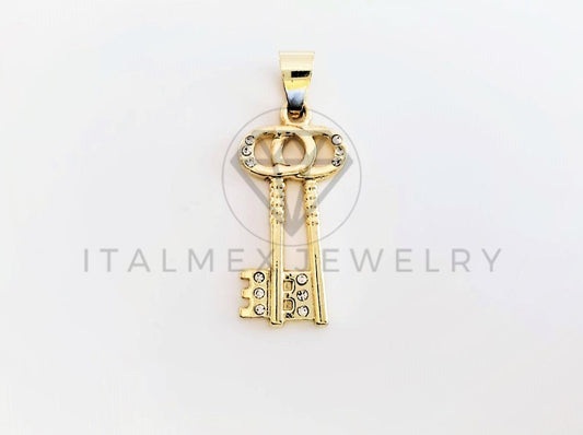Dije Elegante - 103298 - Dije Llaves CZ Clara Tamaño Chico Oro Laminado 18K