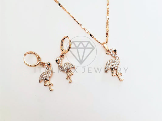 Juego de Lujo - 103458 - Diseño de Flamingos CZ Clara Oro Laminado 18K