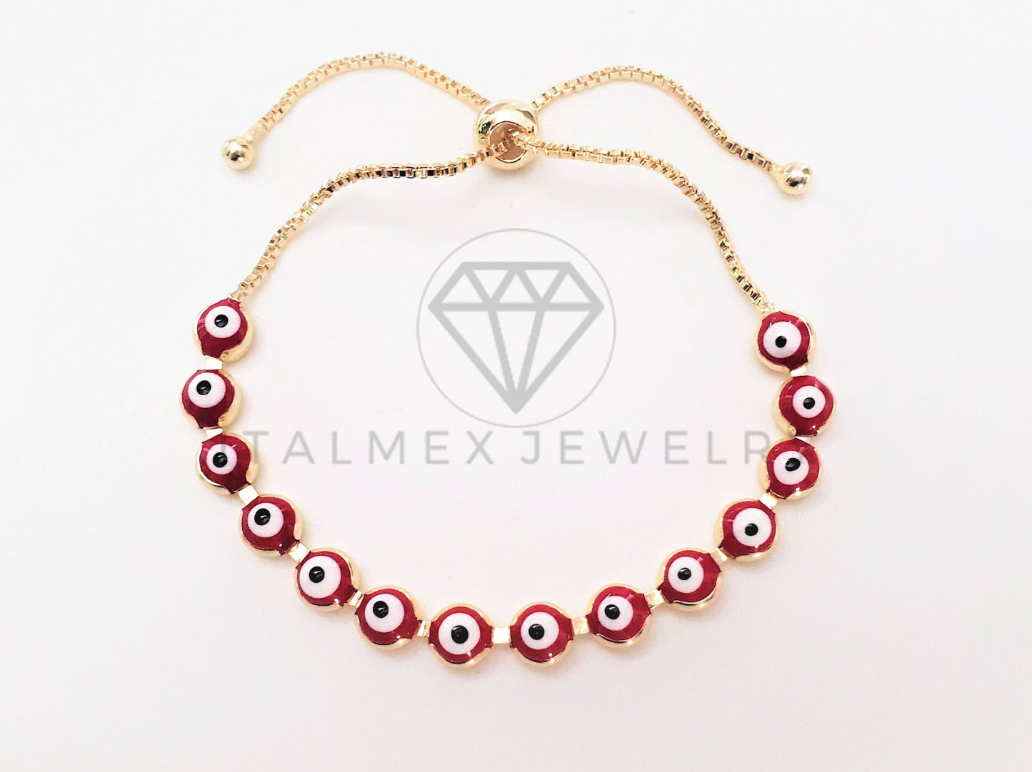 Pulsera Elegante - 103465 - Diseño Ajustable Ojo Turco Rojo Oro Laminado 18K