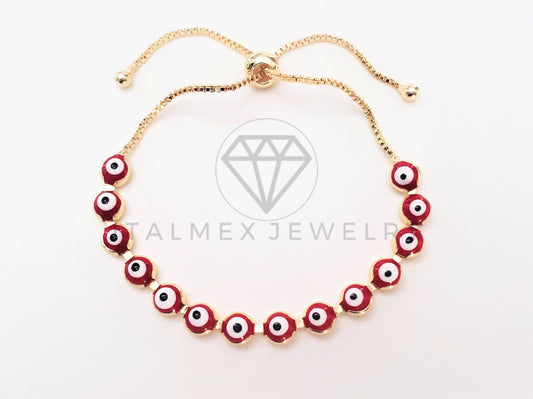 Pulsera Elegante - 103465 - Diseño Ajustable Ojo Turco Rojo Oro Laminado 18K