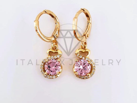 Arete de Lujo - 103517 - Diseño Redondo CZ Rosa Oro Laminado 18K