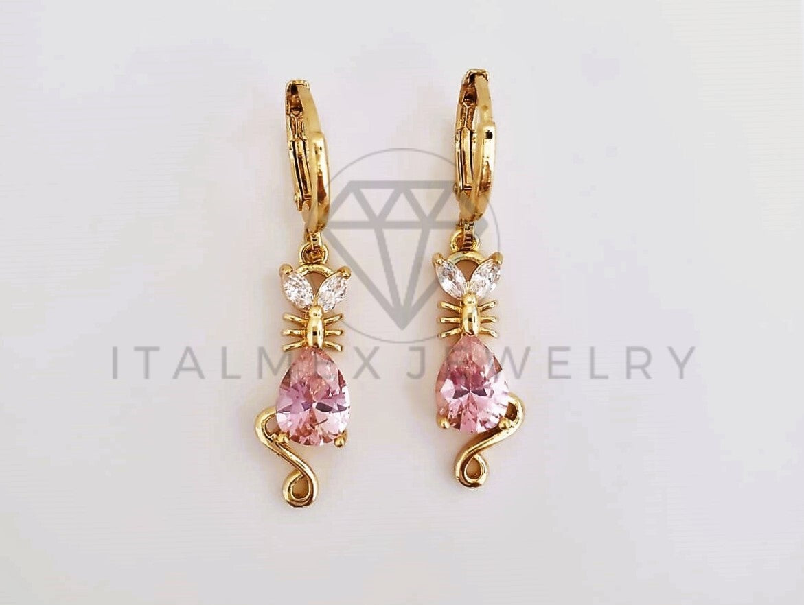 Arete de Lujo - 103535 - Diseño Gatito CZ Rosa Oro Laminado 18K