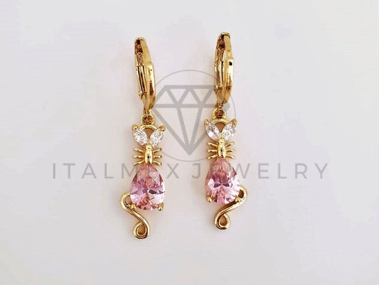 Arete de Lujo - 103535 - Diseño Gatito CZ Rosa Oro Laminado 18K