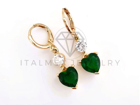 Arete de Lujo - 103544 - Diseño Corazón CZ Verde Oro Laminado 18K