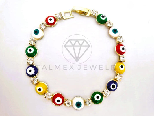 Pulsera Elegante - 103562 - Pulsera de Ojo Turco Colores CZ Clara Oro Laminado 18K