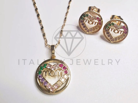 Juego de Lujo - 103645 - Diseño de Corazón Mamá CZ Color Oro Laminado 18K