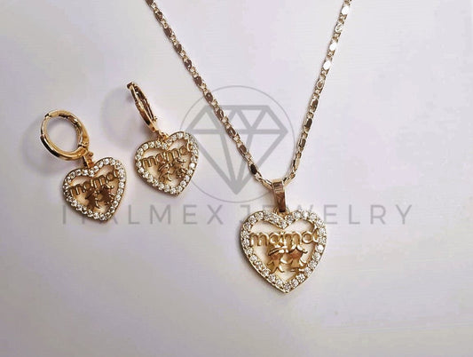 Juego de Lujo - 103649 - Diseño de Corazón Mamá Niños CZ Clara Oro Laminado 18K