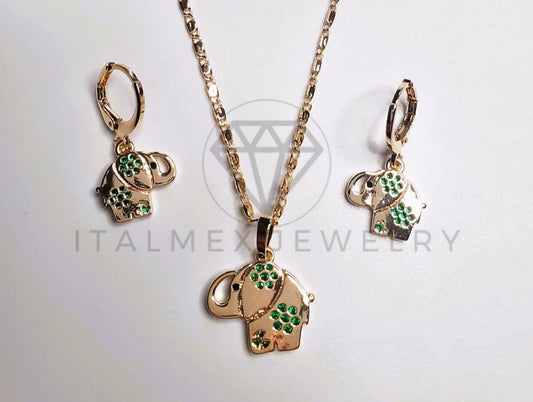 Juego de Lujo - 103653 - Diseño de Elefante CZ Verde Oro Laminado 18K