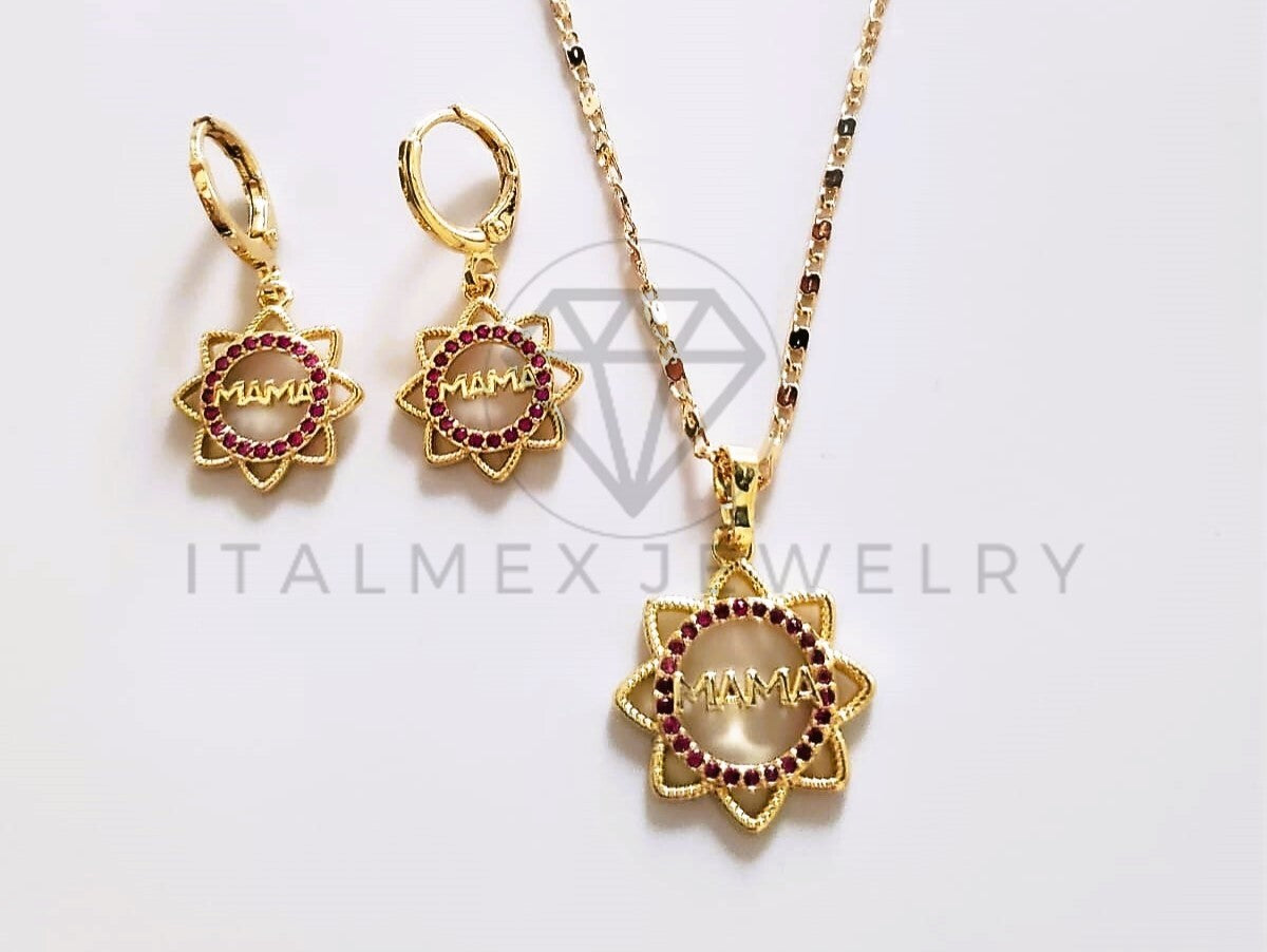 Juego de Lujo - 103657 - Diseño de Flor Mamá CZ Rosa Oro Laminado 18K