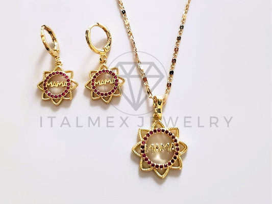Juego de Lujo - 103657 - Diseño de Flor Mamá CZ Rosa Oro Laminado 18K