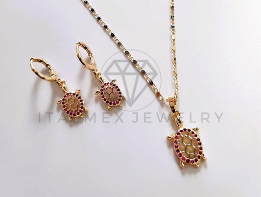 Juego de Lujo - 103658 - Diseño de Tortugas CZ Rosa Oro Laminado 18K