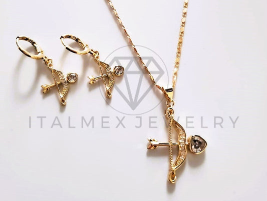 Juego de Lujo - 103659 - Diseño de Arco y Flecha Corazón CZ Clara Oro Laminado 18K