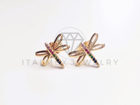 Broquel de Lujo - 103671 - Diseño de Libelula CZ Colores Oro Laminado 18K