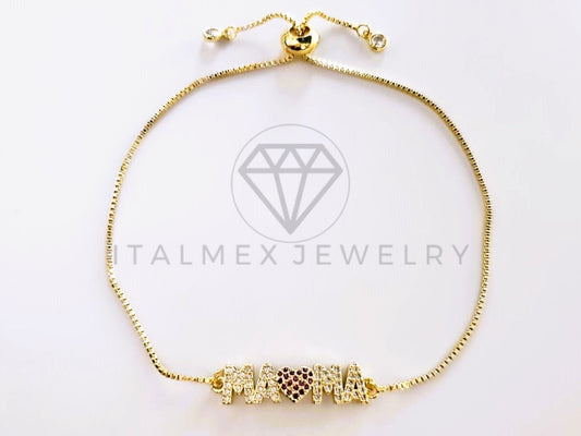 Pulsera de Lujo - 103731 - Diseño Ajustable Mamá Corazón CZ Rosa Oro Laminado 18K